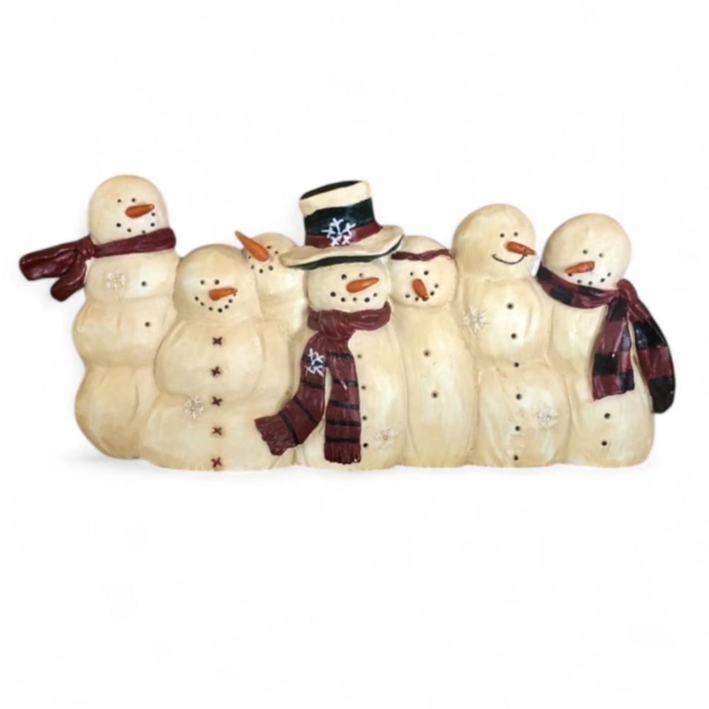 Charming Smiling Snowman Friends Figurine, Festive Winter Decor 6.5” Long